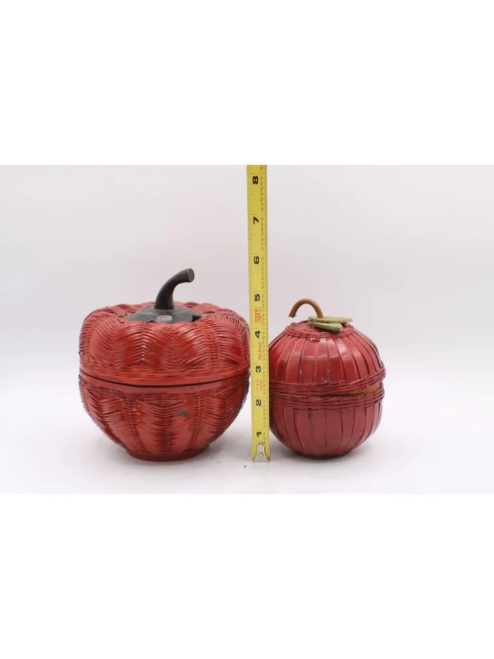 Bamboo Apple Containers Lids Rustic Farmhouse Fall Decor Vintage Kitchen Accent